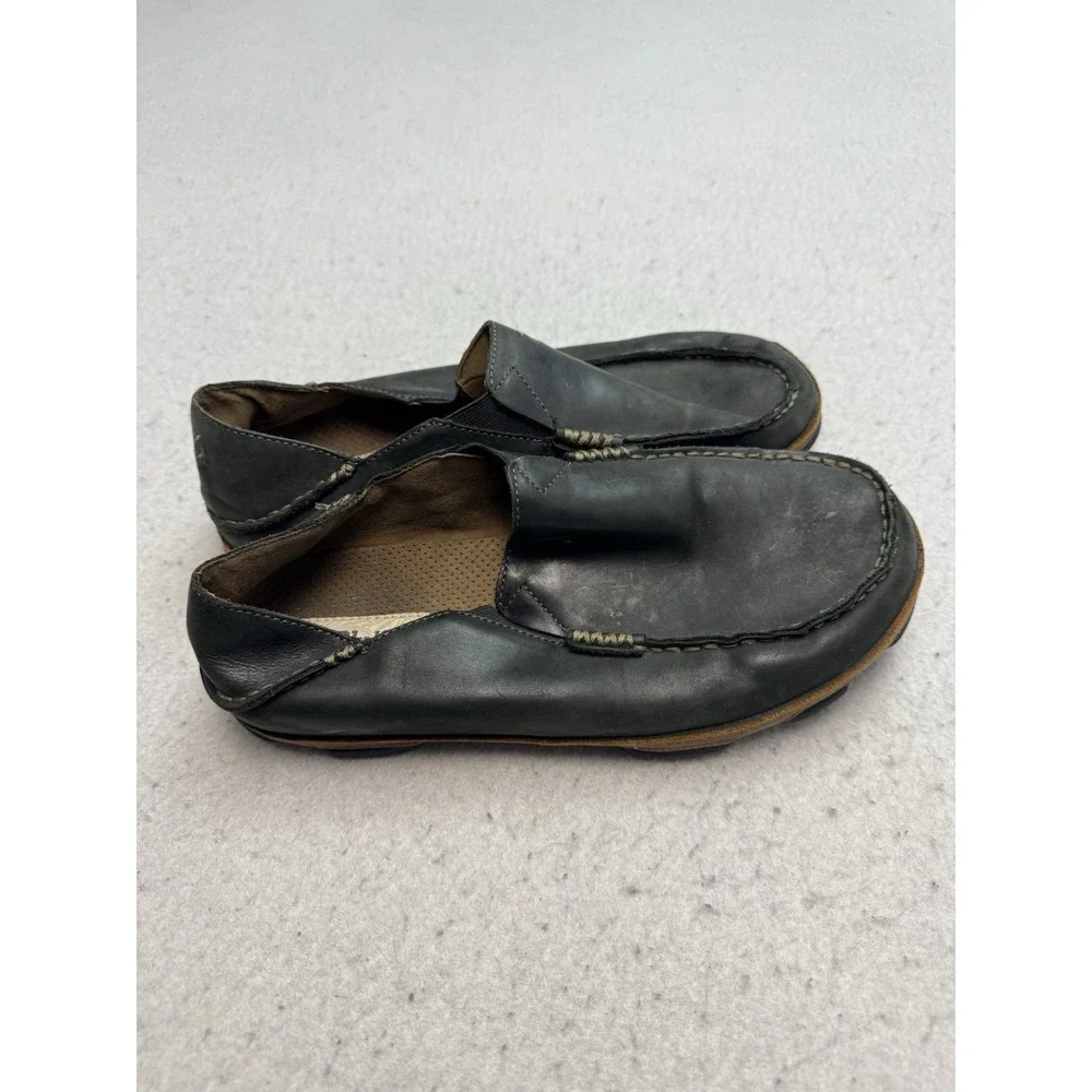 OLUKAI Moloa 10128-4033 Loafers Men 8.5 Navy Leather Moc Toe Casual SlipOn Shoes